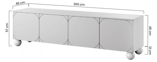 Szafka RTV Sonatia II 200 cm czterodrzwiowa na nogach kulach - oliwka