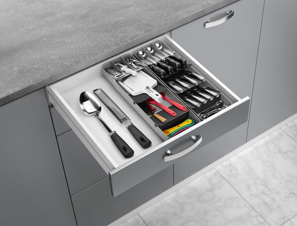 Szary plastikowy organizer na sztućce do szuflady 15 x 49 cm – Metaltex
