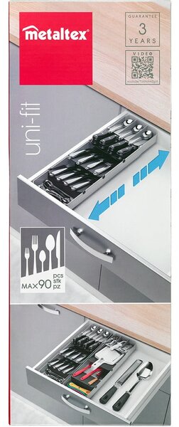 Szary plastikowy organizer na sztućce do szuflady 15 x 49 cm – Metaltex
