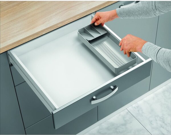 Szary plastikowy organizer na sztućce do szuflady 15 x 49 cm – Metaltex