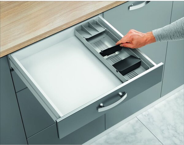 Szary plastikowy organizer na sztućce do szuflady 15 x 49 cm – Metaltex