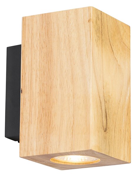Wiejski Kinkiet / Lampa scienna drewniany kwadratowy 2-punktowy - Sandy Oswietlenie wewnetrzne
