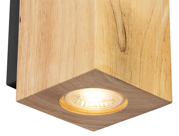 Rustykalna lampa ścienna drewniana kwadratowa 2-światłowa - Sandy
