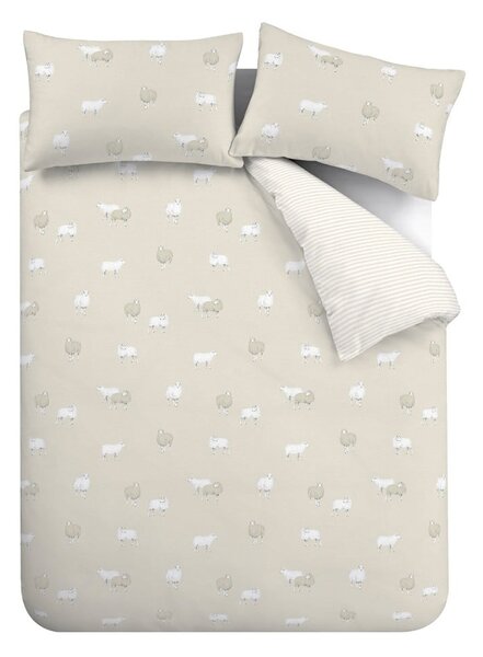 Beżowa flanelowa pościel dwuosobowa 230x220 cm Sheep – Catherine Lansfield