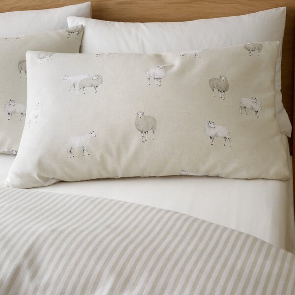 Beżowa flanelowa pościel dwuosobowa 230x220 cm Sheep – Catherine Lansfield