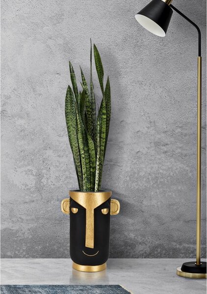 Wysoki wazon w czarno-złotym kolorze z żywicy polimerowej 40 cm Tribal – Mauro Ferretti