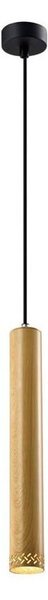 Czarna lampa wisząca z drewnianym kloszem ø 7 cm Tubo – Candellux Lighting