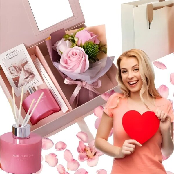 Flowerbox Róże Mydlane Bukiet Zestaw Prezentowy Dyfuzor Zapachowy Patyczki