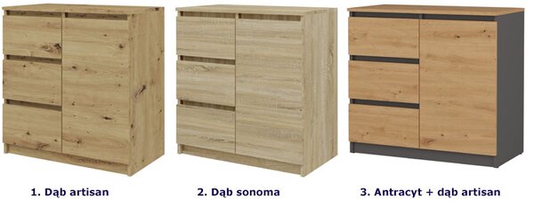 Komoda Z 3 Szufladami I Szafką Antracyt + Dąb Artisan P9-B26