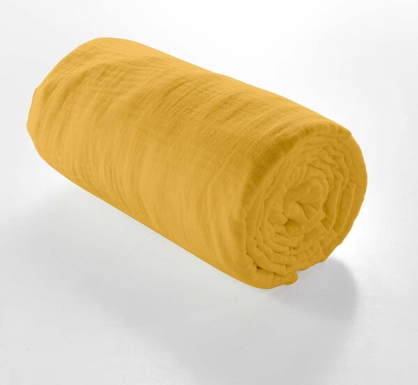 Żółte prześcieradło muślinowe z gumką 160x200 cm Angelia – douceur d'intérieur