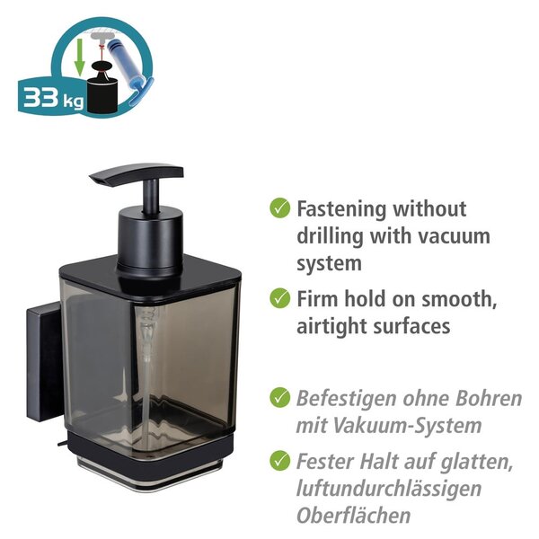 Czarny samoprzylepny plastikowy dozownik do mydła 340 ml Quadro – Wenko