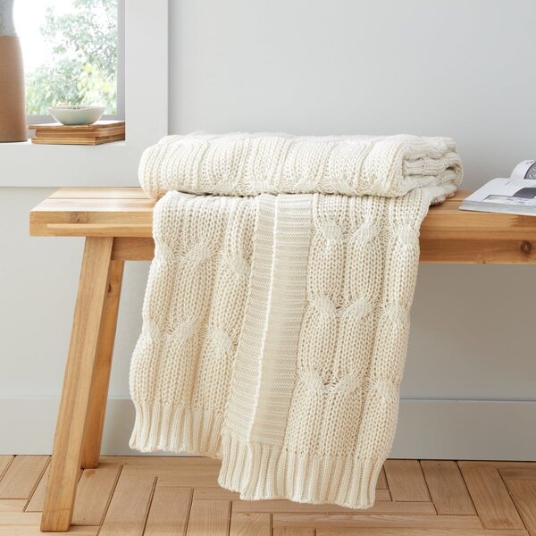 Białobeżowy koc dzianinowy 130x170 cm Chunky Marl Knit – Catherine Lansfield