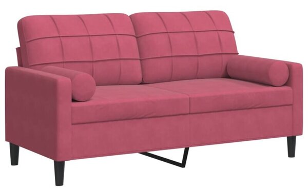 Sofa 2-osobowa z poduszkami, winna czerwieÅ, 140 cm, aksamit