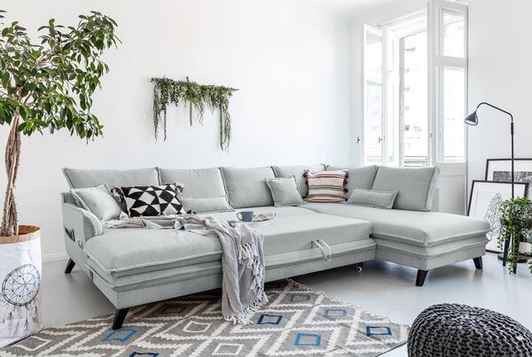 Jasnoszara rozkładana sofa w kształcie litery "U" Miuform Charming Charlie, prawostronna