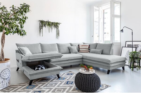 Jasnoszara rozkładana sofa w kształcie litery "U" Miuform Charming Charlie, prawostronna