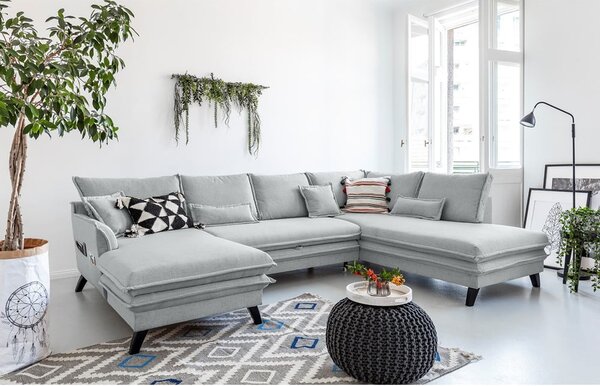 Jasnoszara rozkładana sofa w kształcie litery "U" Miuform Charming Charlie, prawostronna