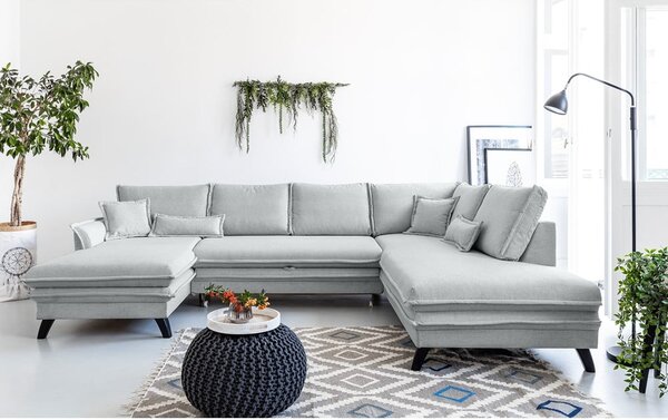 Jasnoszara rozkładana sofa w kształcie litery "U" Miuform Charming Charlie, prawostronna