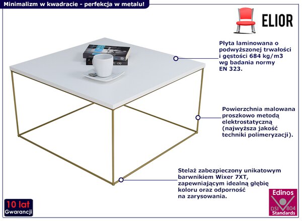 Kwadratowy stolik kawowy z białym blatem W3-K06
