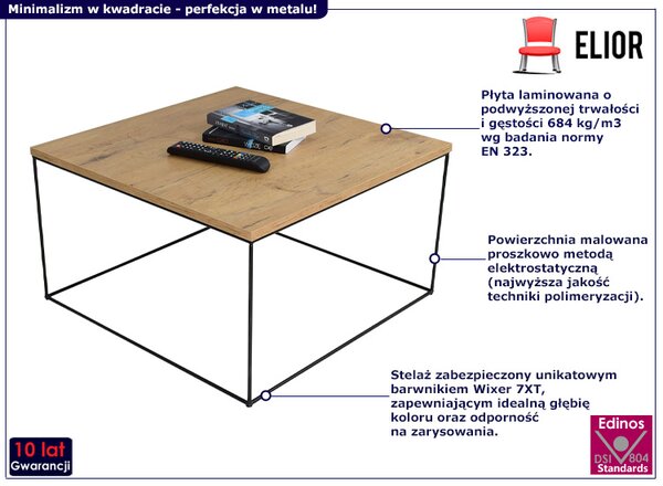 Kwadratowy stolik kawowy w stylu loft dąb lancelot D5-H93