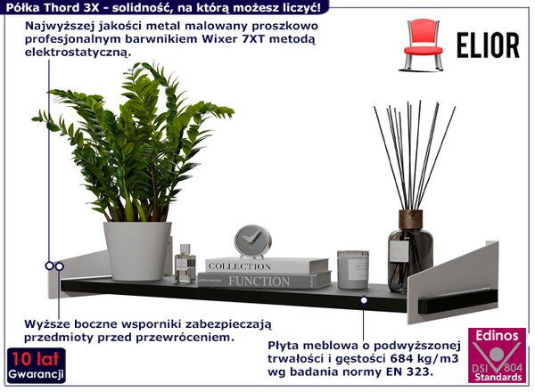 Klasyczna wisząca półka biały + czarny - Thord 3X