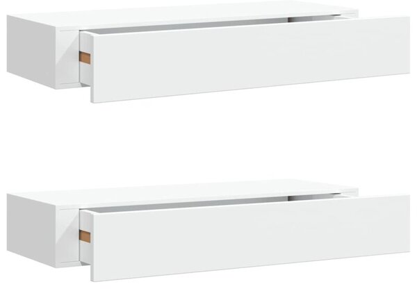 Półki ścienne z szufladą, 2 szt., białe, 60 x 23,5 x 10 cm, mdf