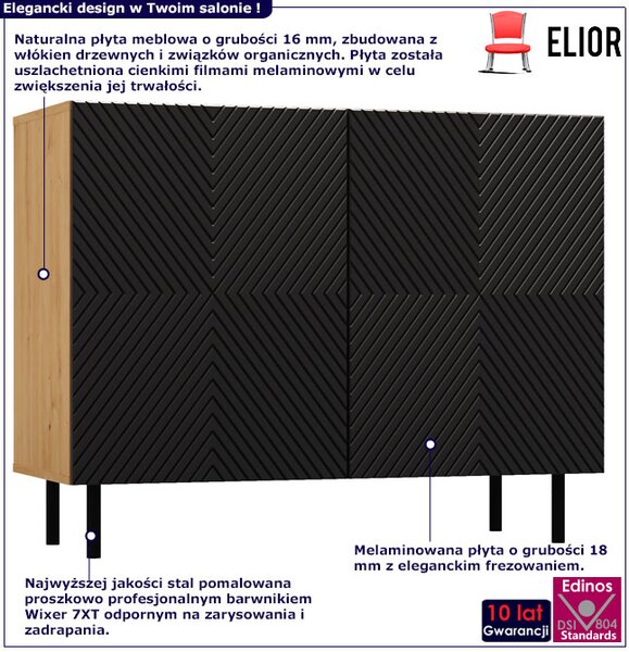Czarna ryflowana komoda pod telewizor H1-A36