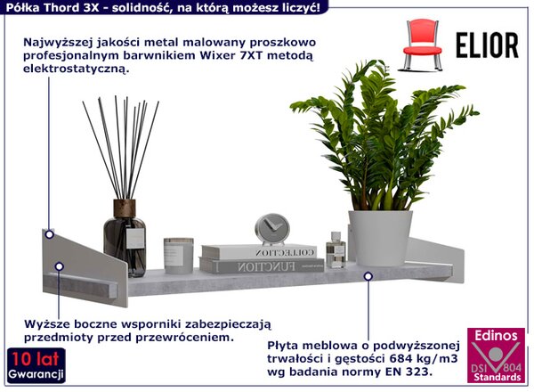 Wisząca półka na książki biały + beton A1-K01
