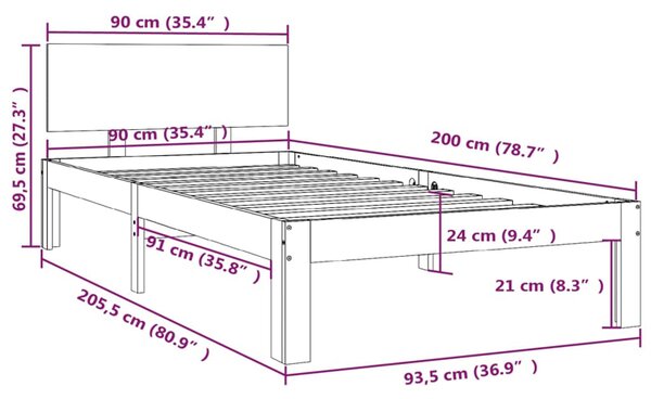 Pojedyncze drewniane łóżko miodowy brąz 90x200 C5-G12