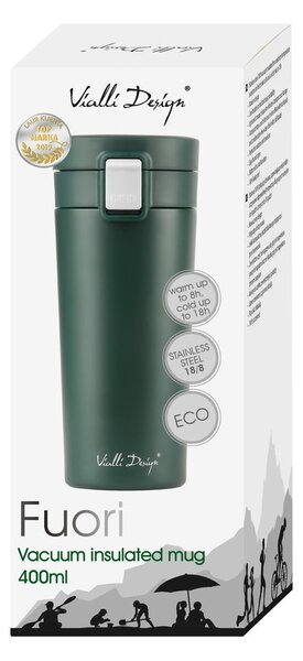 Zielony podróżny kubek termiczny Vialli Design Fuori, 400 ml
