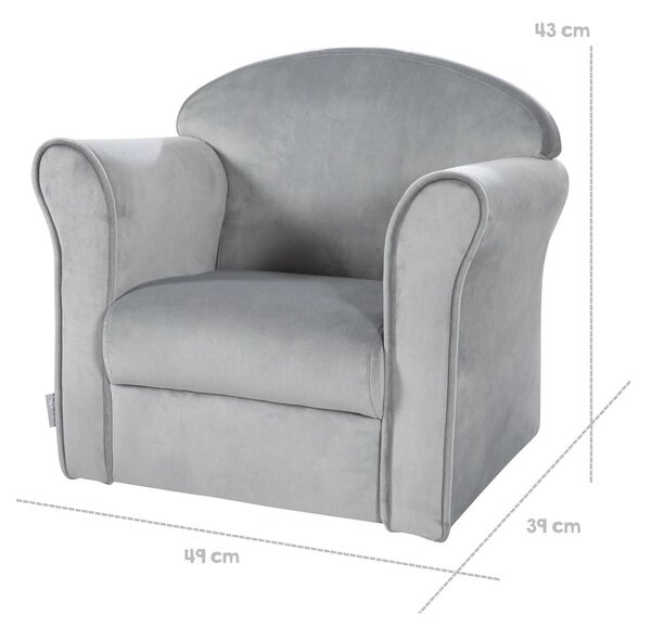 Jasnoszary aksamitny fotel dziecięcy Lil Sofa – Roba