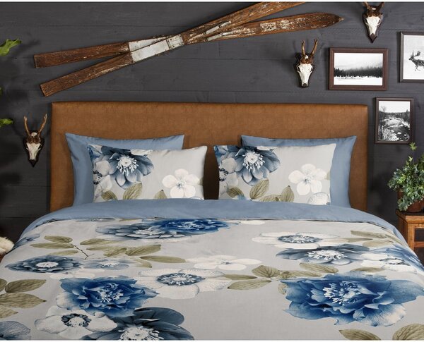 Niebiesko-szara flanelowa pościel dwuosobowa 200x220 cm Gabin – Good Morning