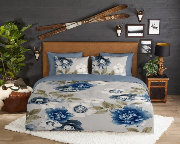 Niebiesko-szara flanelowa pościel dwuosobowa 200x220 cm Gabin – Good Morning