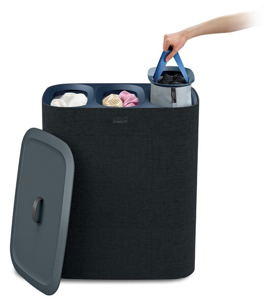 Antracytowy tekstylny kosz na pranie 3x30 l Tota Trio – Joseph Joseph