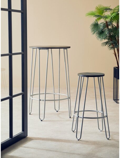 Hoker z litego drewna wiązu w kolorze srebra/w naturalnym kolorze (wysokość siedziska 75 cm) District – Premier Housewares