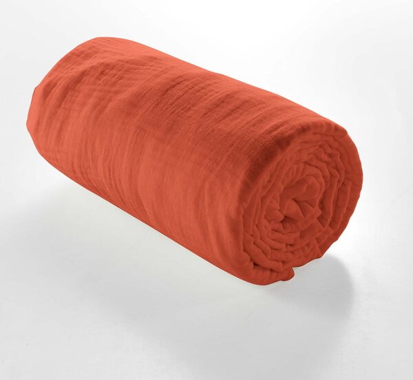 Ceglaste prześcieradło muślinowe z gumką 160x200 cm Angelia – douceur d'intérieur