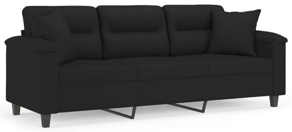Sofa 3-osobowa z poduszkami, czarna, 180 cm, mikrofibra