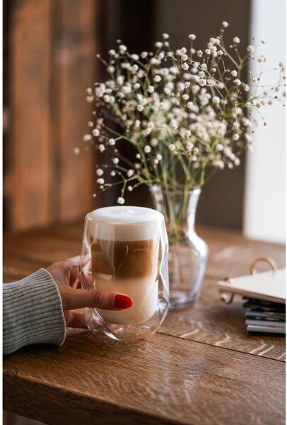 Zestaw 2 szklanek z podwójną ścianką do latté Vialli Design Geo, 350 ml