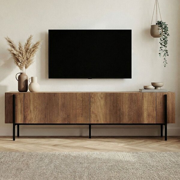 Szafka pod TV w dekorze orzecha w ciemnym naturalnym kolorze 180x45x30 cm Nexus – Kalune Design