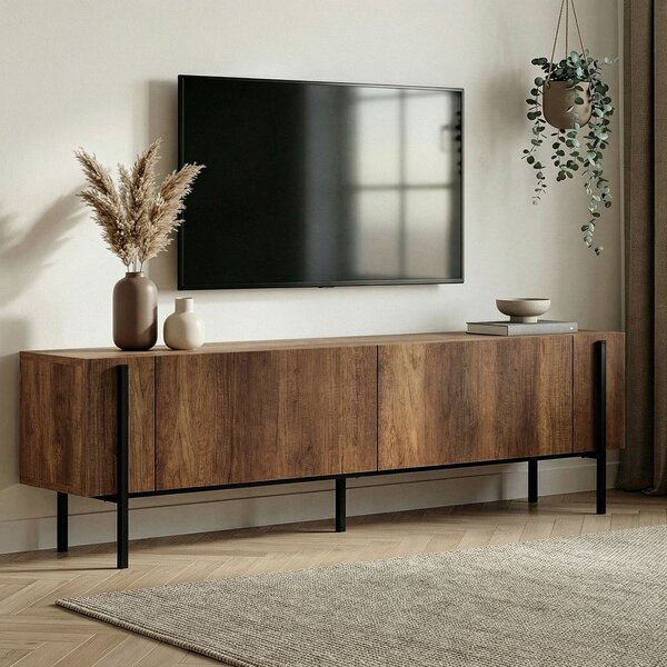 Szafka pod TV w dekorze orzecha w ciemnym naturalnym kolorze 180x45x30 cm Nexus – Kalune Design