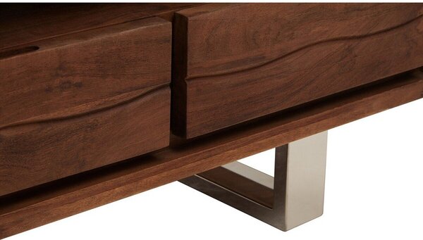 Szafka pod TV z litego drewna akacjowego w ciemnym naturalnym kolorze 140x52x50 cm Simla – Premier Housewares