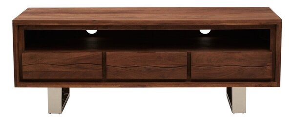 Szafka pod TV z litego drewna akacjowego w ciemnym naturalnym kolorze 140x52x50 cm Simla – Premier Housewares