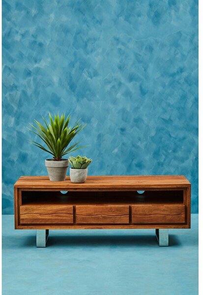Szafka pod TV z litego drewna akacjowego w ciemnym naturalnym kolorze 140x52x50 cm Simla – Premier Housewares