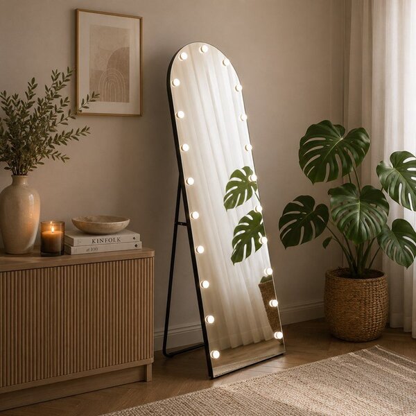 Srebrne stojące lustro glamour prostokątne podświetlane 60x170 cm M-0696