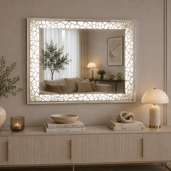 Srebrne lustro glamour prostokątne podświetlane 80x120 cm M-0694