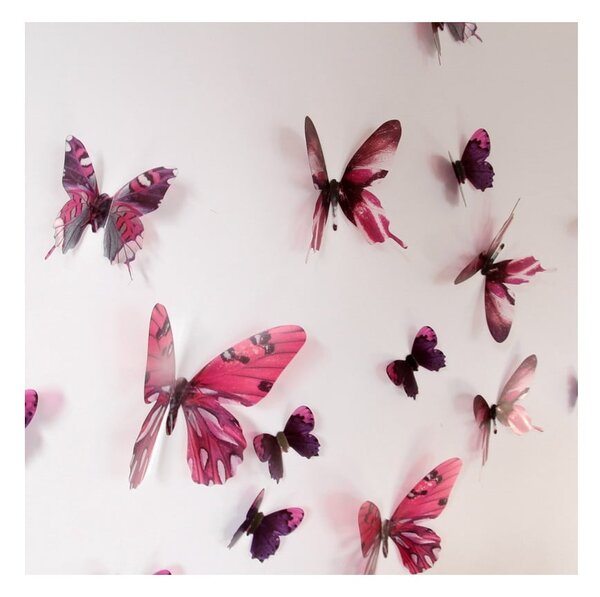 Zestaw 18 różowych adhezyjnych naklejek 3D Ambiance Butterflies