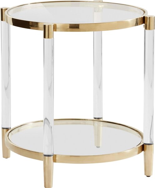 Okrągły stolik ze złotą ramą i szklanym blatem