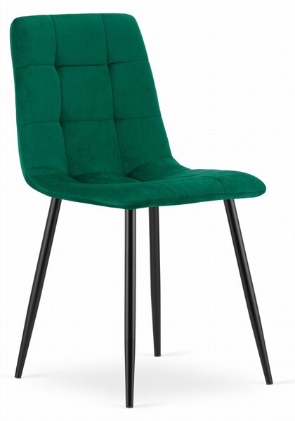 Zielone aksamitne krzesło KARA z czarnymi nogami