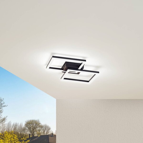 Lindby Lampa sufitowa zewnętrzna LED Finian, 48 cm x cm, CCT ściemniana Finian Lindby, możliwość ściemniania, czarny, tworzywo sztuczne, nowoczesny