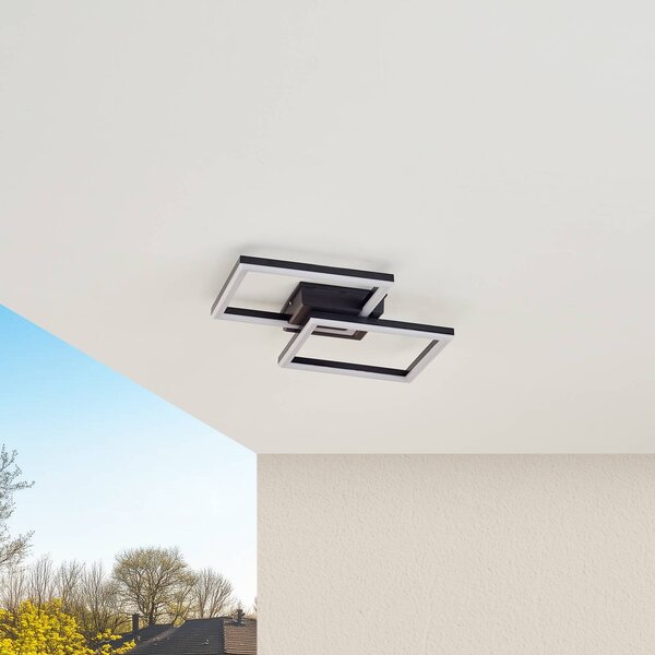 Lindby Lampa sufitowa zewnętrzna LED Finian, 48 cm x cm, CCT ściemniana Finian Lindby, możliwość ściemniania, czarny, tworzywo sztuczne, nowoczesny