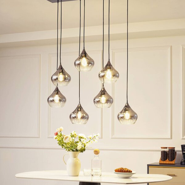 Lampa wisząca szklana Jarven Lucande, możliwość ściemniania, aluminiowy / szary / cynkowy, salon / jadalnia, szkło, nowoczesny
